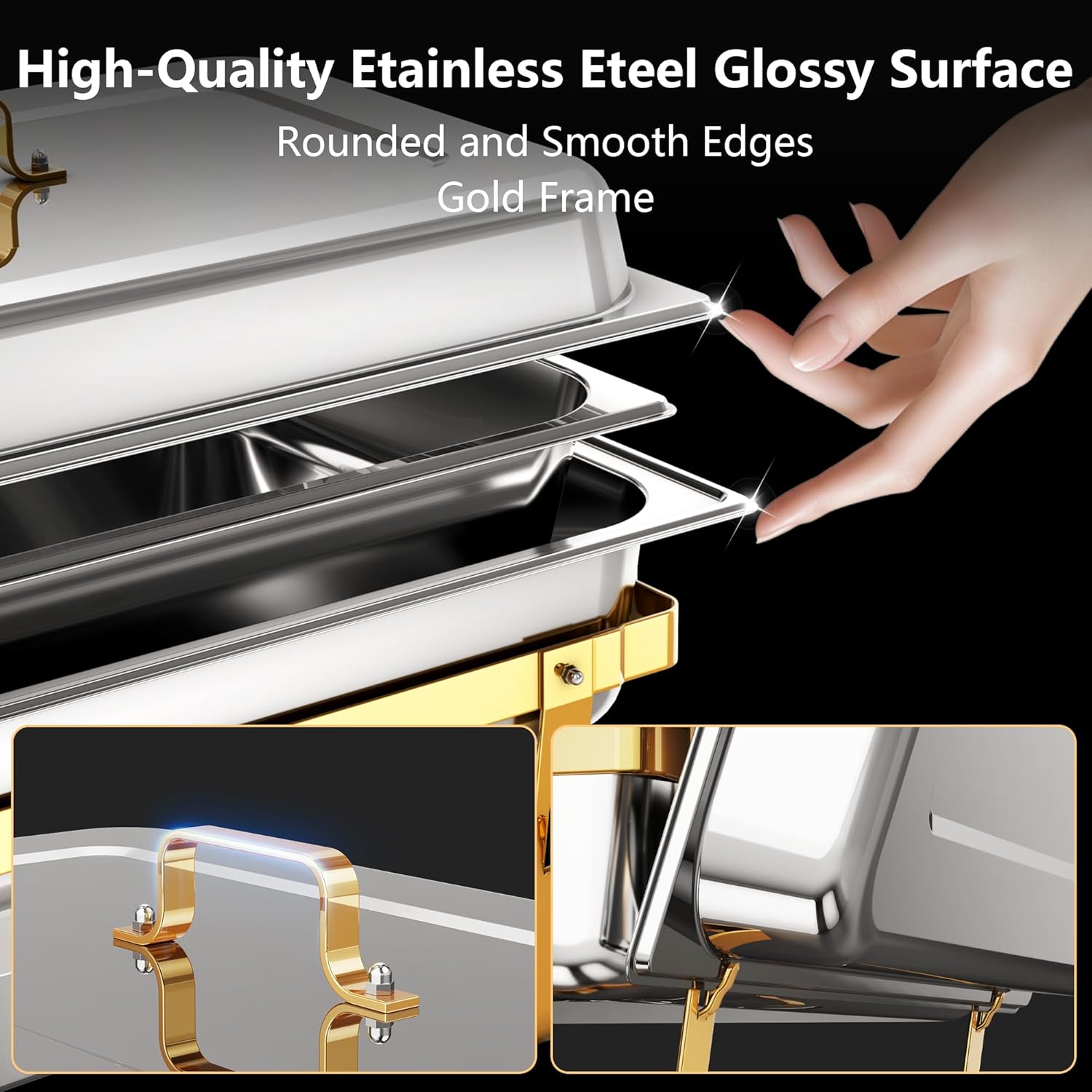 Chafing Dishes for Buffet 4 Pack, 9.5QT Food Warmers for Parties Buffet, Christmas Gatherings [Elegant Gold and Silver Colors] New upgrade Food Grade Stainless Steel,Buffet Servers and Warmers - Image 5