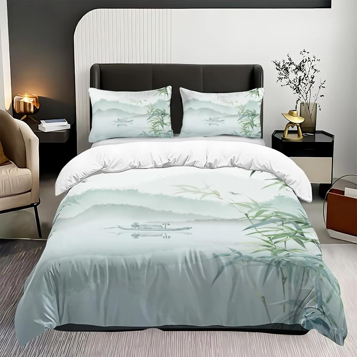 Housse de couette imprimé bambou 135x200 pour créer une ambiance zen et nature dans votre chambre