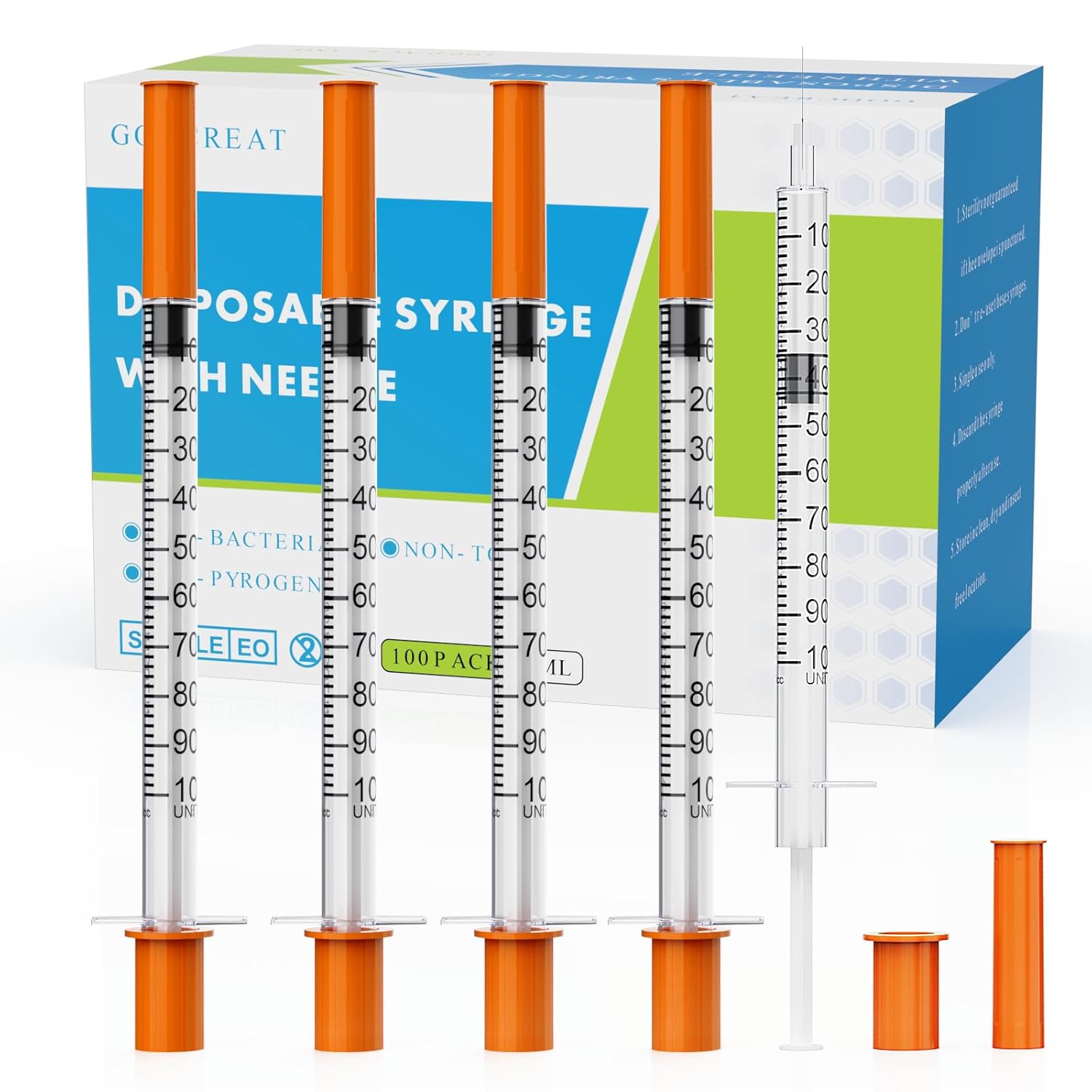 U-100 1cc with 30G 1/2 Inch Syringes, Individually Packed, Pack of 100