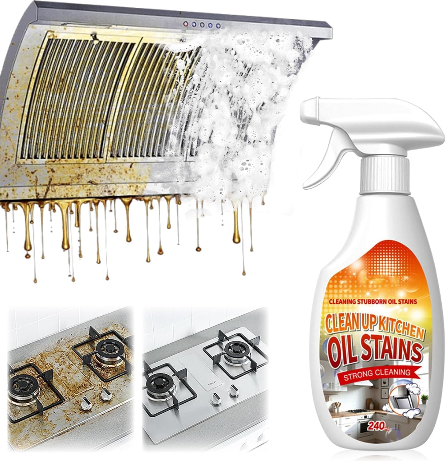 Heavy-Duty Kitchen Degreaser Foam Cleaner – Multipurpose Oil Stain Remover Spray, Kitchen Oil Multi Function Foam Cleaner Spray for Appliances Countertops Range Hoods