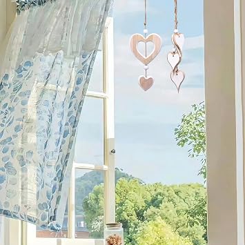 Wooden Heart Decorative Pendants Hanging,2 Pcs Wooden Hearts Ornaments