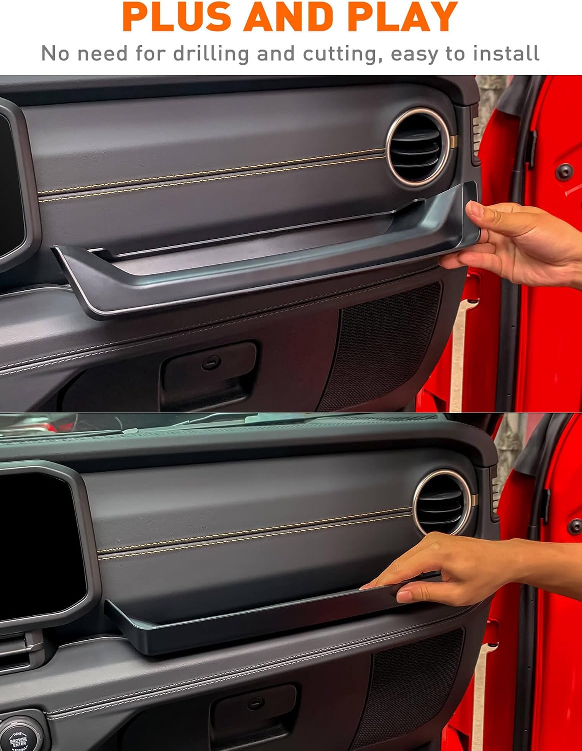 Savadicar Grab Bar Tray Compatible with 2024 2025 Jeep Wrangler JL JLU 4xe & Gladiator JT, Passenger Side GrabTray Storage Organizer, Interior Accessories, Black