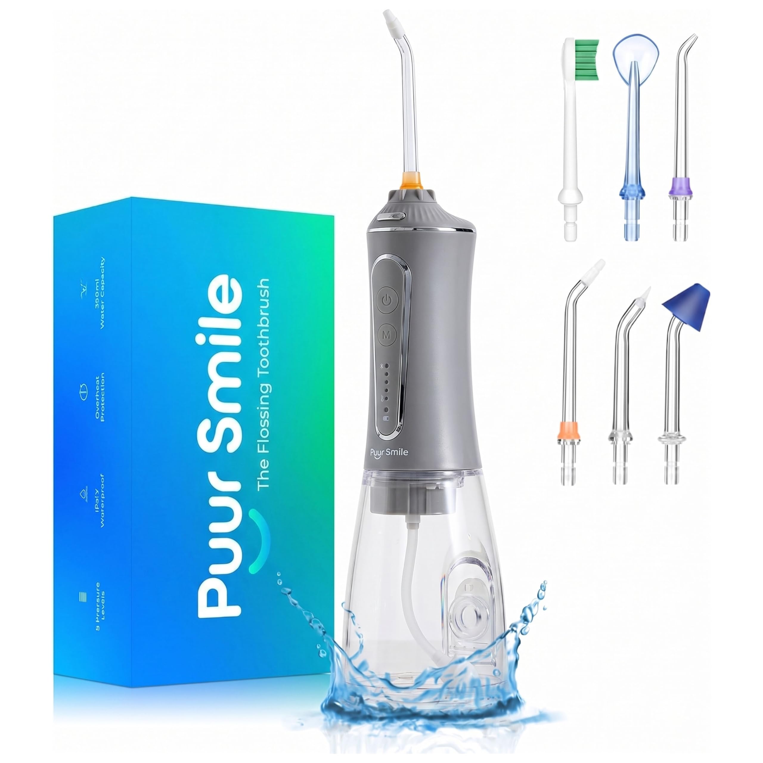 Hydropulseur professionnel – Soins dentaires avancés pour une bouche, des gencives et des dents plus saines – Irrigateur buccal étanche IPX7 | 7 embouts de rechange, facile à transporter, rechargeable
