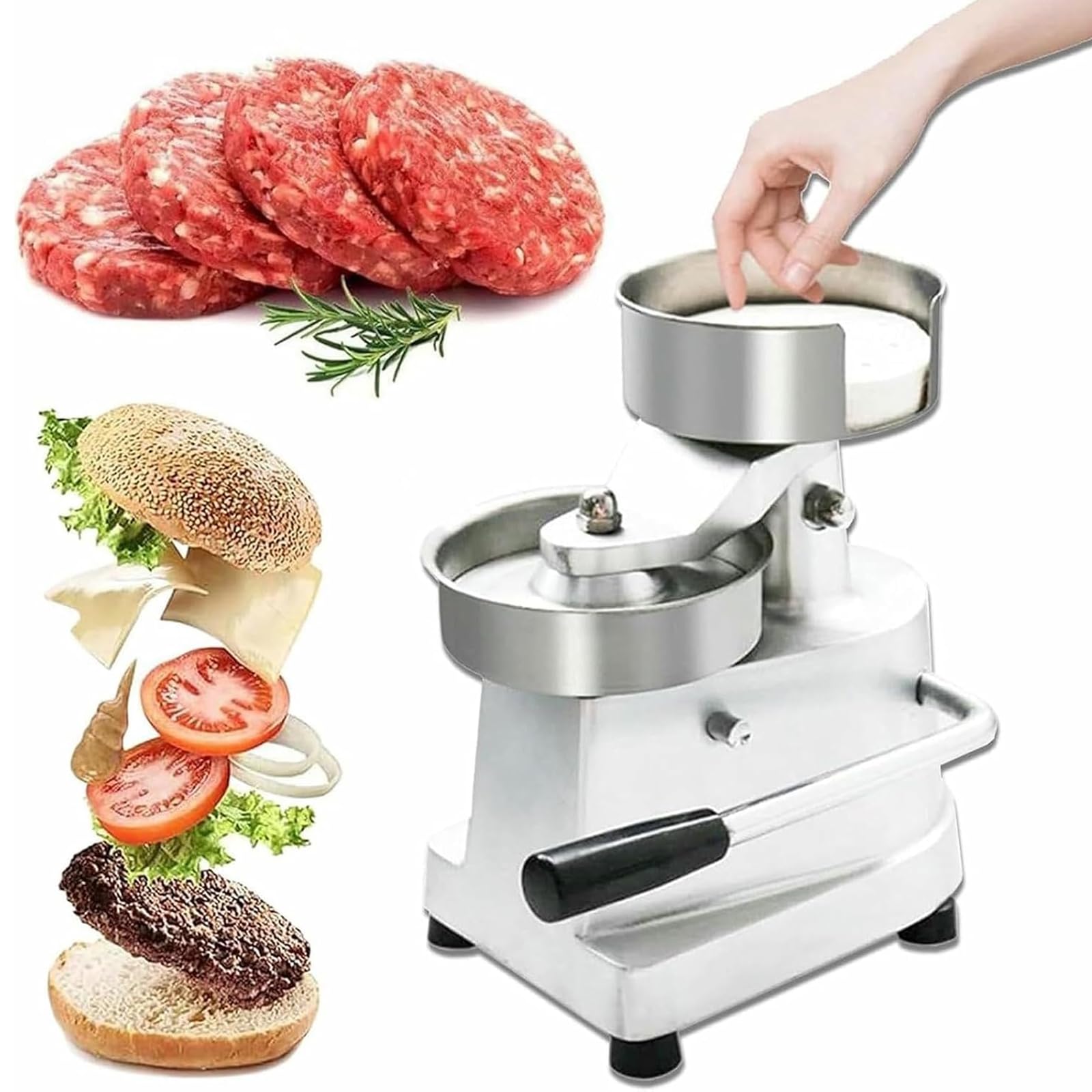 Burgerpresse, 4/5/6 Zoll Manuelle Burger-Pattie-pressmaschine, Grill-Burger | Burger Smash, Edelstahl, Haftvermeidung, Einstellbare Dicke, Rutschfeste Füße(4 Inch)