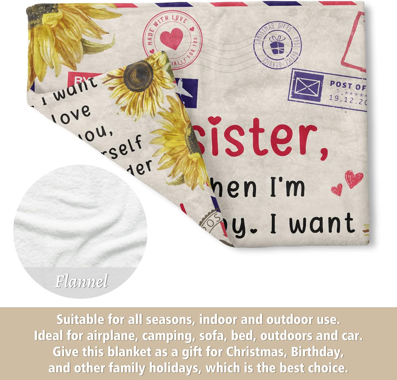 Niyewsor Sister Birthday Gifts, Sister Gifts Blanket, Sisters Gift from Sis, Present for Sisters on Mothers Day, Christmas, Dear Sis Airmail Throw Blanket, 60" * 50" - Image 4