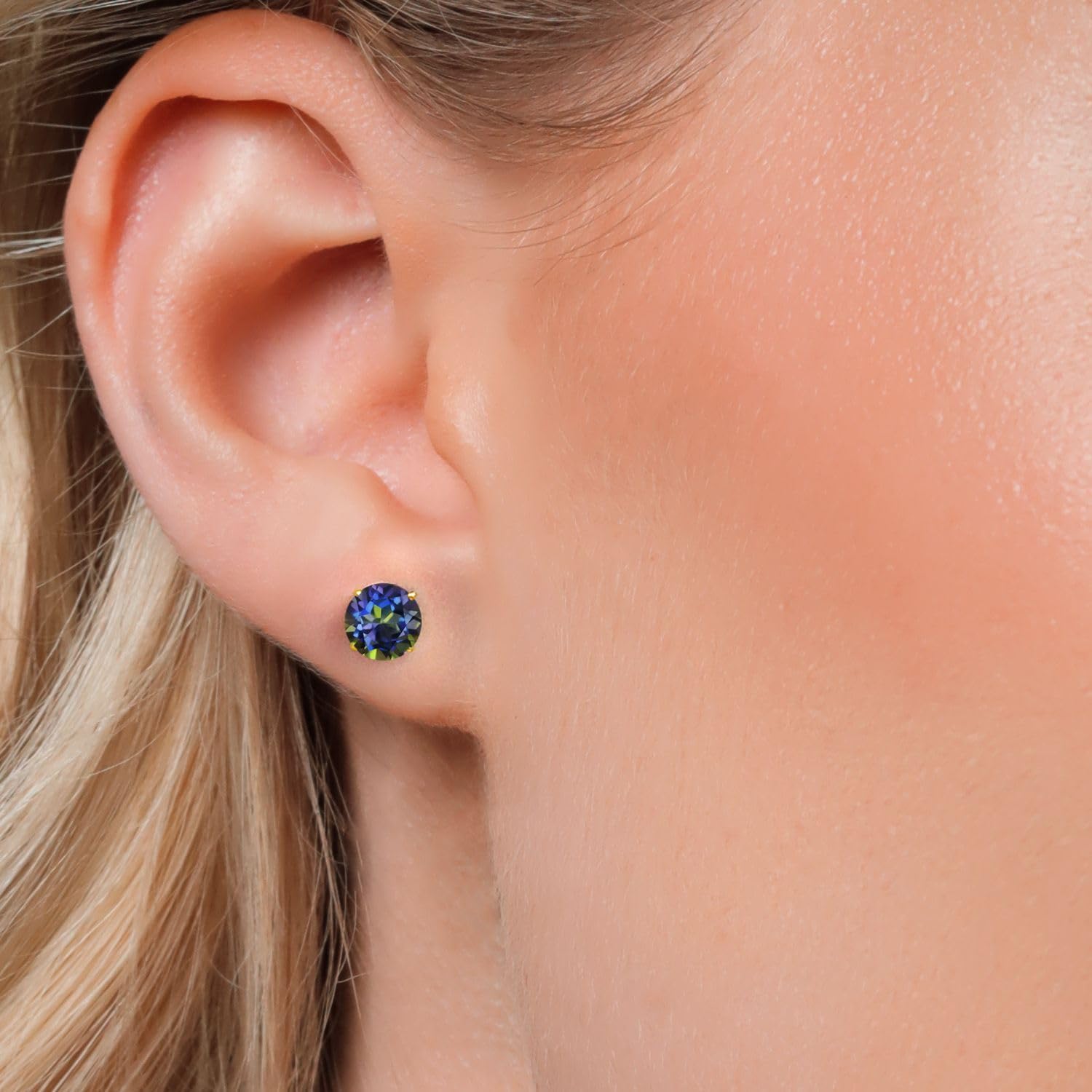 Gem Stone King 14K Yellow Gold Gemstone Birthstone Stud Earrings for Women Men | Round 6MM | Gold Earrings for Him and Her | Fine Jewelry Gifts for Mom Dad Wife