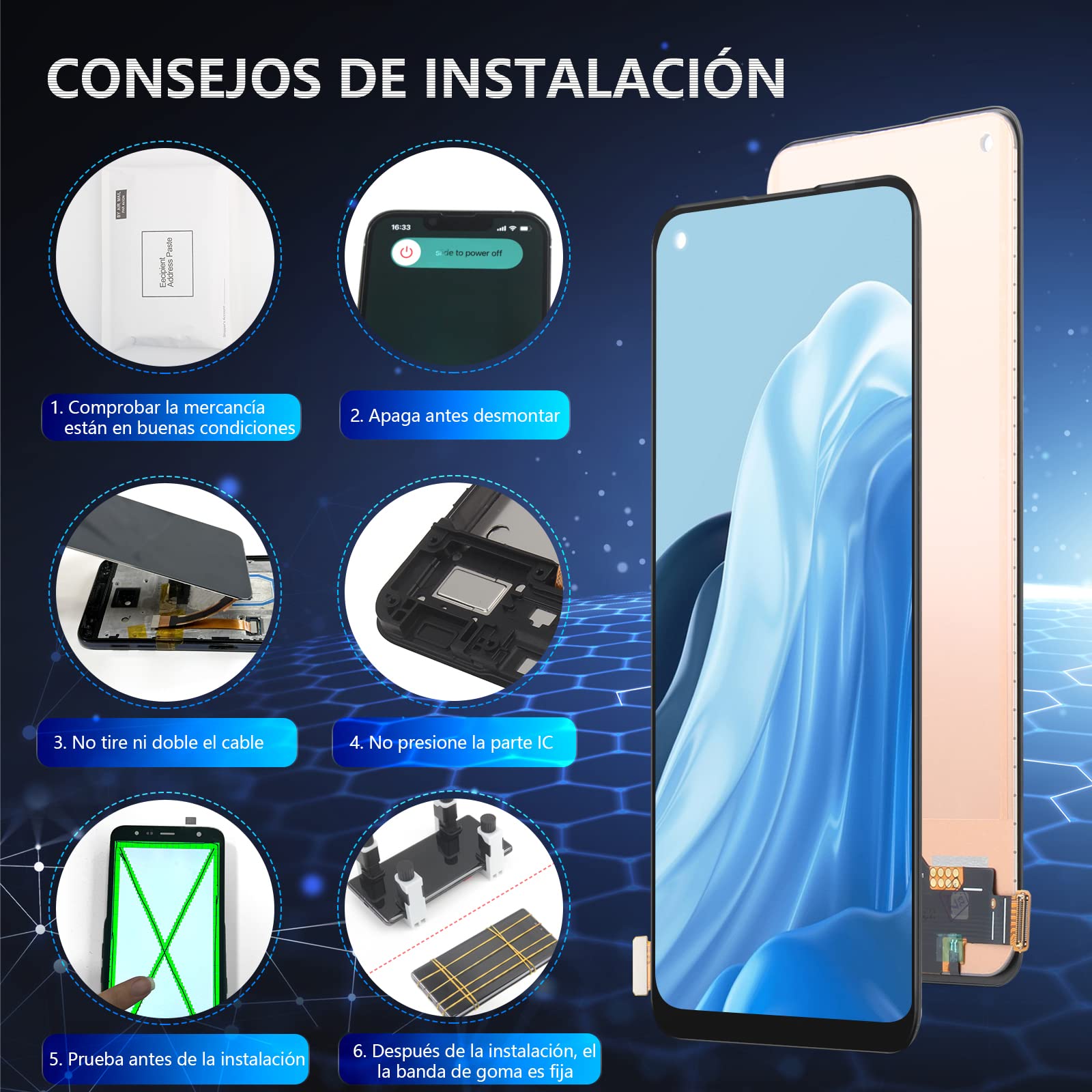 RongZy Pantalla para Oppo Reno7 5G CPH2371 CPH2363/Find X5 Lite 5G 2022 incell Pantalla Táctil LCD Kit de Pantalla de Repuesto Ensamblaje Digitalizador de Reemplazo con Herramientas(Negro)