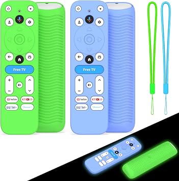 2Pack Silicone Cover for Onn 4K Pro Remote, Anti-Slip Shockproof Protective Cover Compatible with Free TV Button Onn 4K Plus/Pro Remote Control with Lanyard Blue+Green