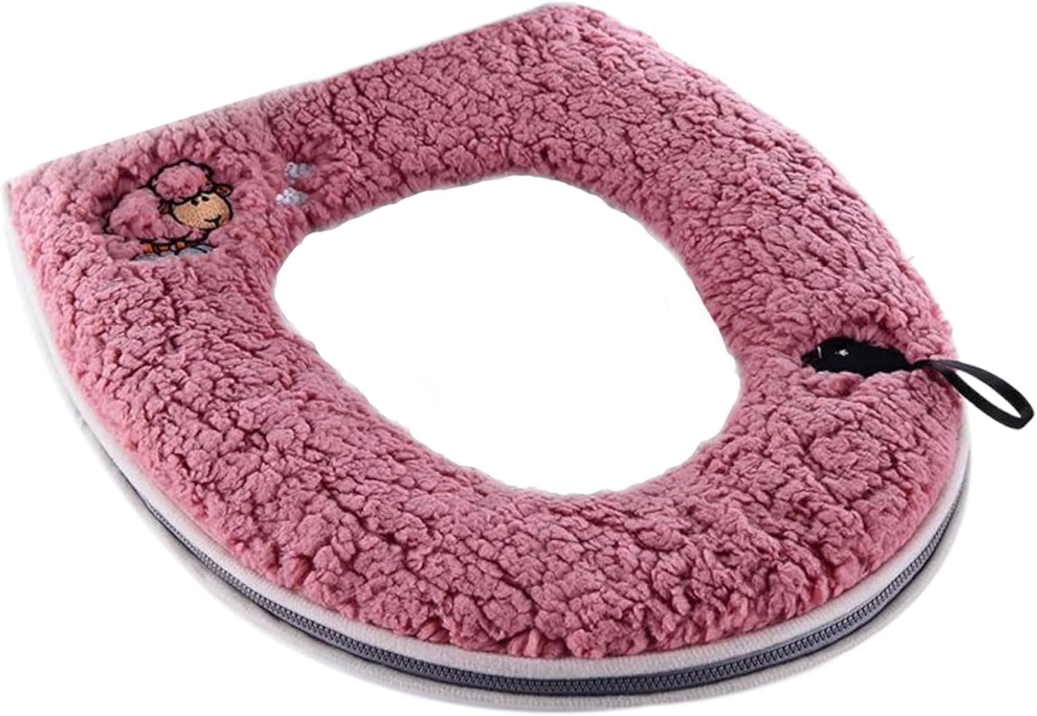 Toilet Seat Cover 16.9x14.6in U-Shaped Plush Toilet Seat Warmer with Zipper & Lifting Loop Sheep Pattern Washable Red Warmer Cover for Winter