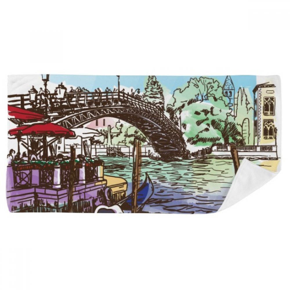 Serviette de bain aquarelle Italie Venise texture douce 35x70