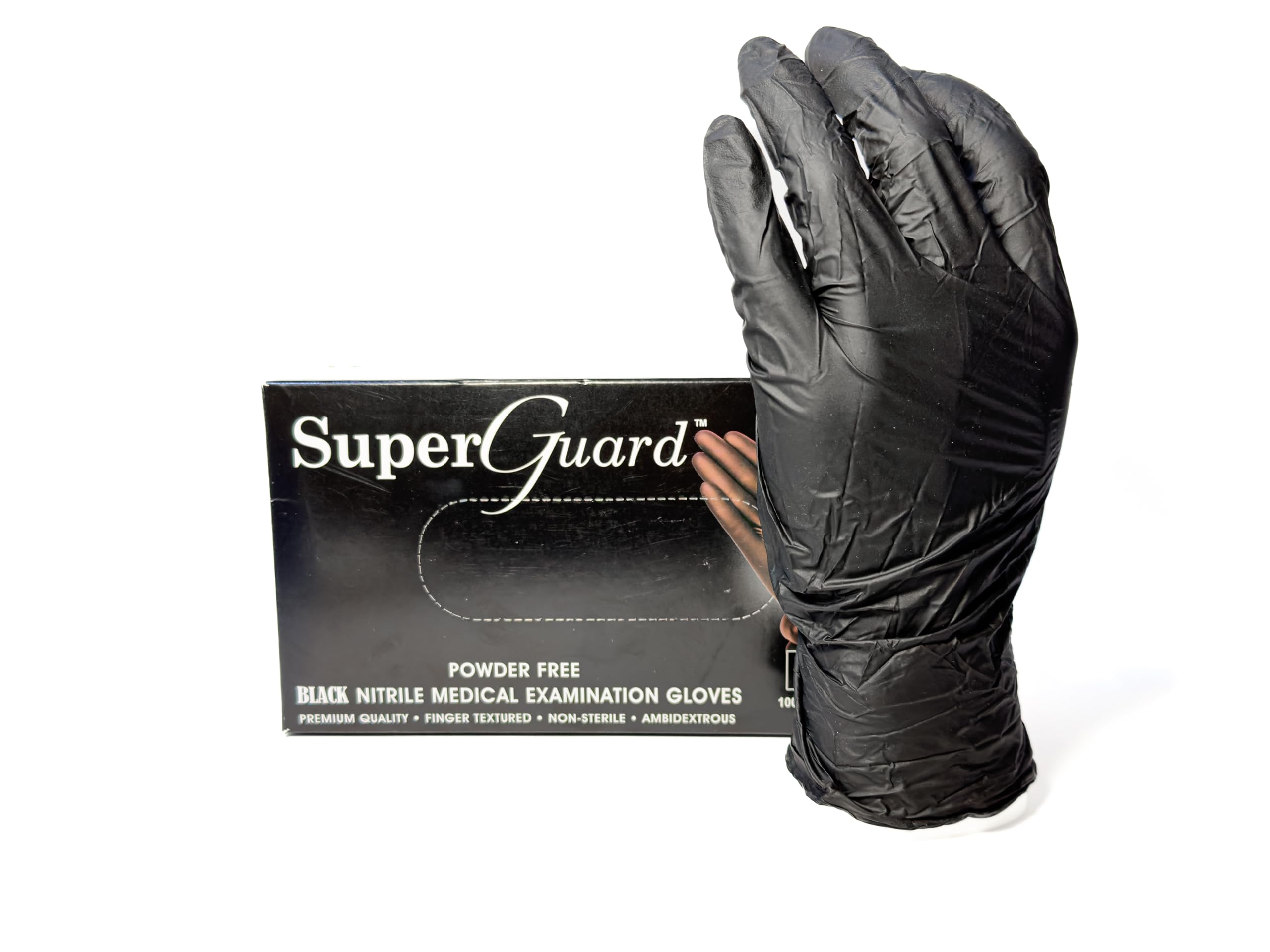 SuperGuard Black Nitrile Examination Gloves - 10 Boxes (1000 Gloves Total) | AQL < 2 | 4.5g Gloves | 100% Pure Nitrile - Made in Malaysia