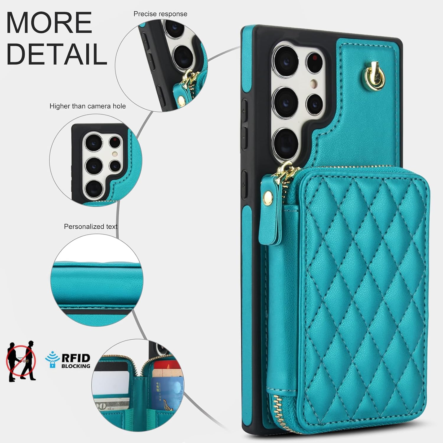 Phone Case for Samsung Galaxy S22 Ultra 5G Wallet Cell Cover with Tempered Glass Screen Protector Wrist Crossbody Strap RFID Blocking Card Holder TPU S22ultra 22S S 22 S22ultra5g 6.8 Women Girls Green