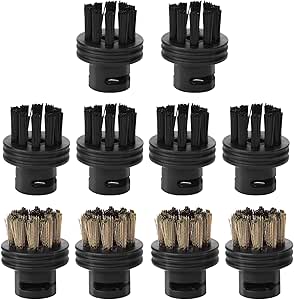 Waitbird 10 Pack Steam Cleaner Brush Heads, Compatible Steam Cleaner, Replacement Parts Accessories Cleaning Brush Head for Hard Surface (6 Nylon + 4 Steel)