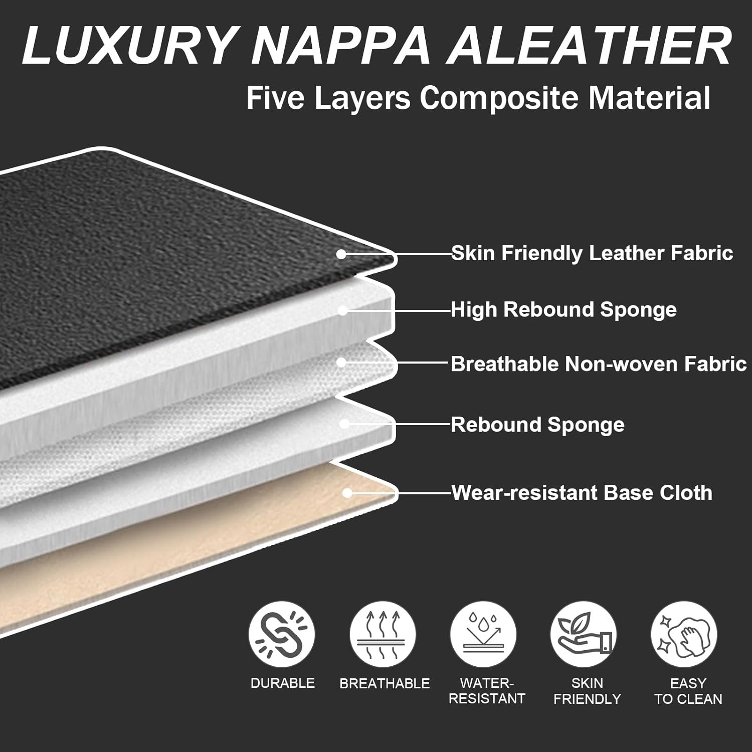 Nappa Leather Seat Covers Full Set for Dodge Ram 1500 2012-2025, 2 Seats Waterproof & Tear-Resistant Car Seat Cover Inside Zipper Design and Reserved Opening Holes(Luxury Front Row/Black White)