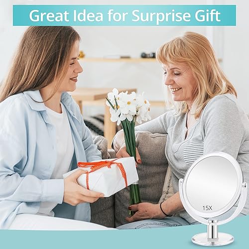 Miniatura 6 de Fabuday Espejo de maquillaje de aumento 1X y 15X  Espejo de tocador de escritorio de doble cara con aumento espejo de maquillaje bidireccional para