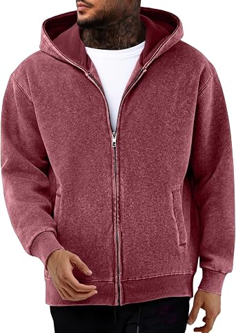Zip Up Hoodies for Women Men Vintage Acid Wash Oversized Hooded Sweatshirt Basic Solid Color Long Sleeve Sweatshirts