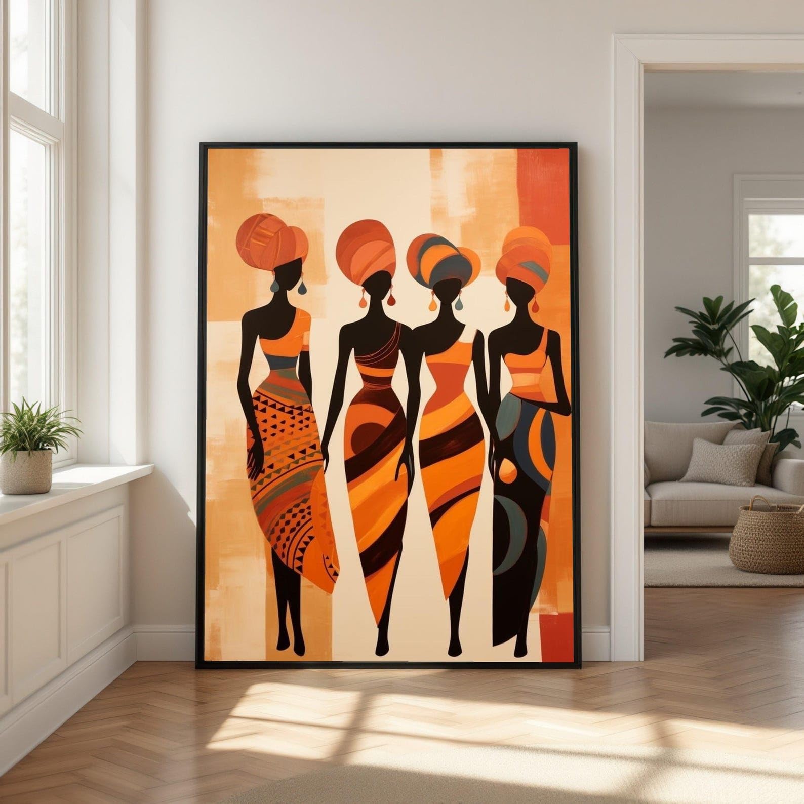 LMYCHENG African Women Silhouettes Canvas Prints, Abstract Tribal Dresses Wall Art, Ethnic Cultural Aesthetic Oil Painting(60x90cm/Frameless)