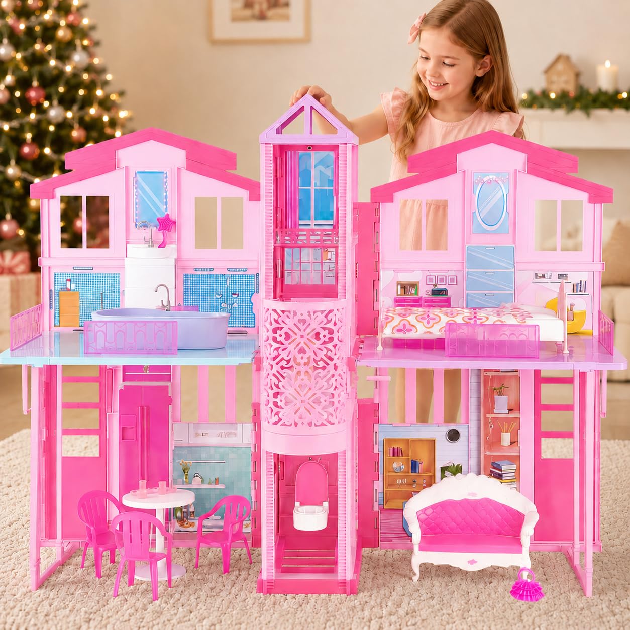 Amazon.com: 2025 Doll House Playset, 2-Story Foldable Dollhouse