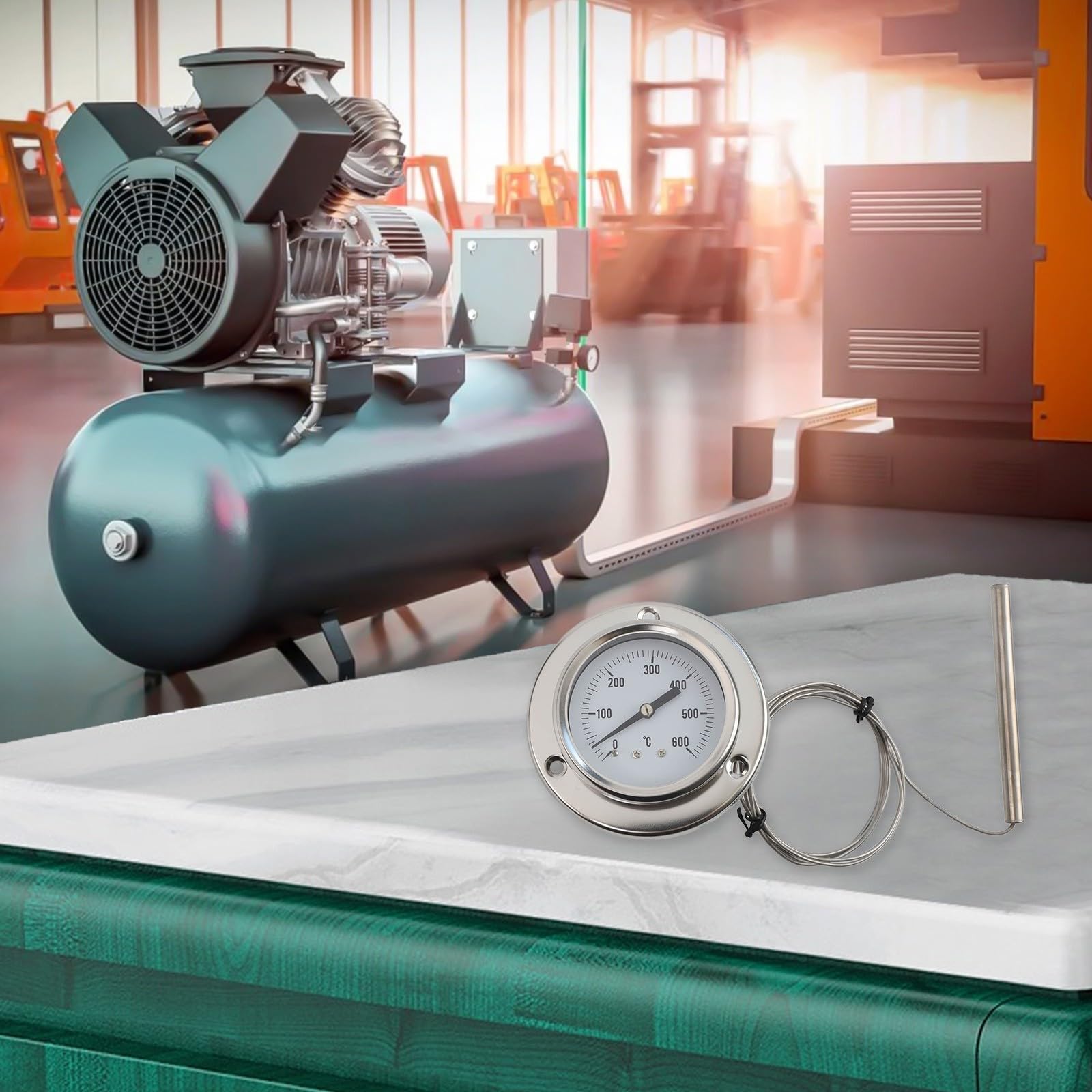 Termómetro de horno de acero inoxidable con sonda de 1,5 m, calibre de 0 a 600 °C para hornear en cocina y control de temperatura de caldera industrial