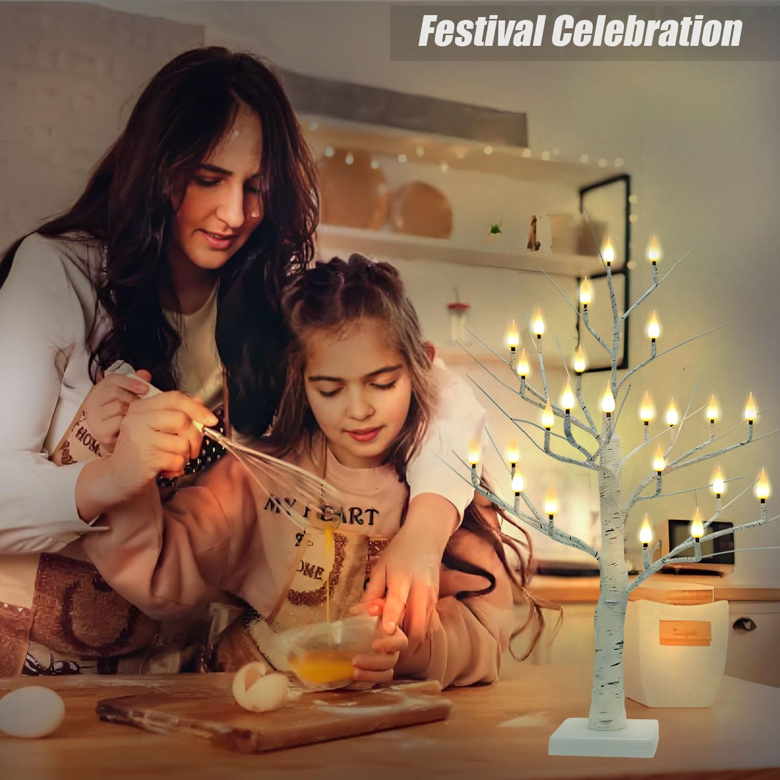 Verbesserter Birkenbaum mit 24 flammenlosen Kerzenlichtern, 60 cm langer Kerzenlichtbaum für Weihnachtsdekoration, Batterie-/USB-Kerze, beleuchteter Birkenbaum für Tisch, Zuhause, Halloween,