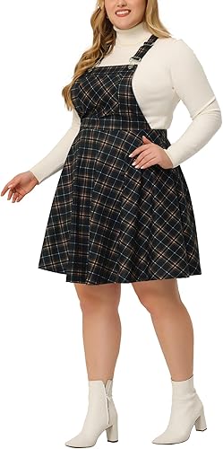 Miniatura 2 de Agnes Orinda Vestido de mujer de talla grande, casual, estampado a cuadros, con tirantes ajustables