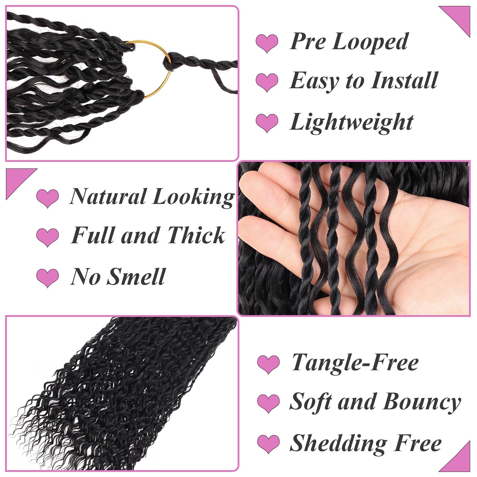 Samtress 24 Inch Boho Senegalese Twist Crochet Hair with Curly Ends 9 Packs Pre-Looped Boho Island Twist Crochet Braids with Curls Bohemian Natural Black Goddess Senegalese Twist Braids for Women(#1B) - Image 3