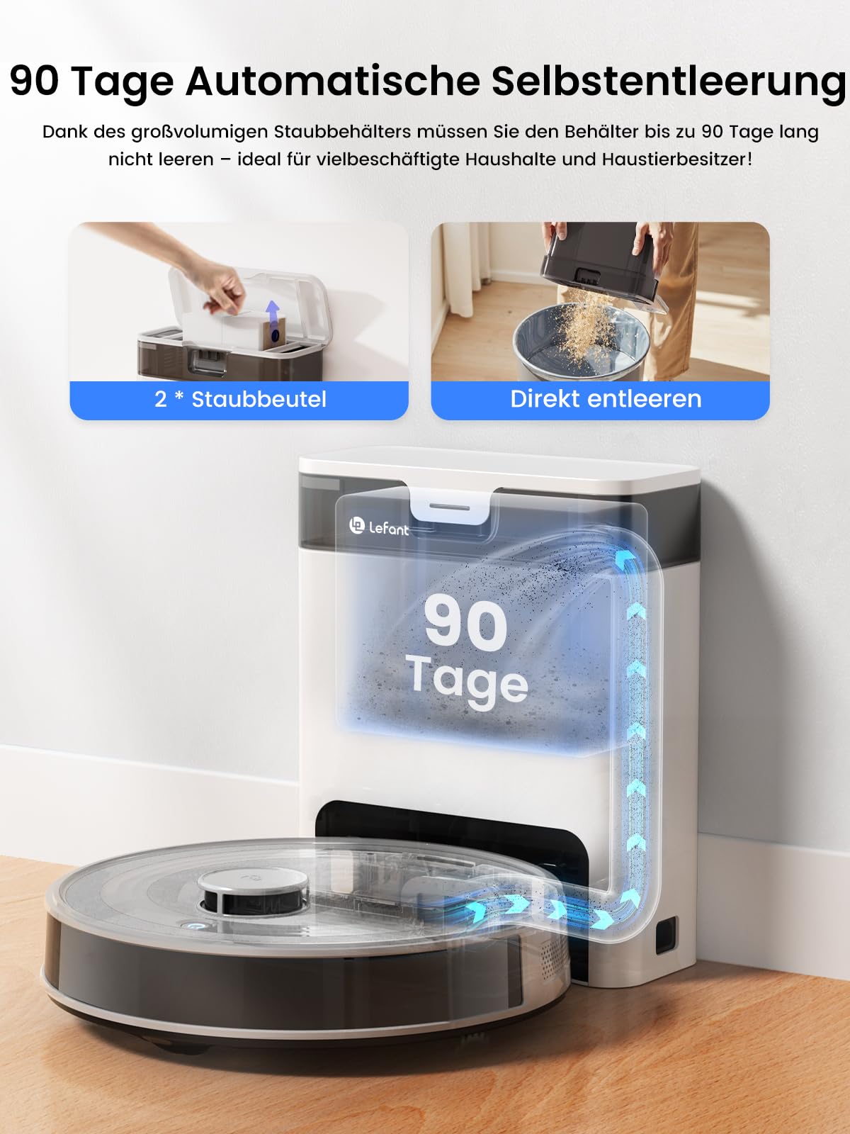Lefant M2 Pro Saugroboter mit Wischfunktion, LiDAR-Navigation Mapping, Staubsauger Roboter mit Absaugstation, 6000Pa, APP/Alexa Steuerung, Roboterstaubsauger Saugkraft ideal für Teppich Mondgrau