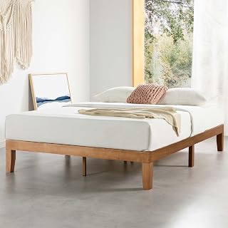 Mellow Naturalista Classic Queen Platform Bed Frame 12 Inch Solid Pine Wood No Box Spring Needed Easy Assembly
