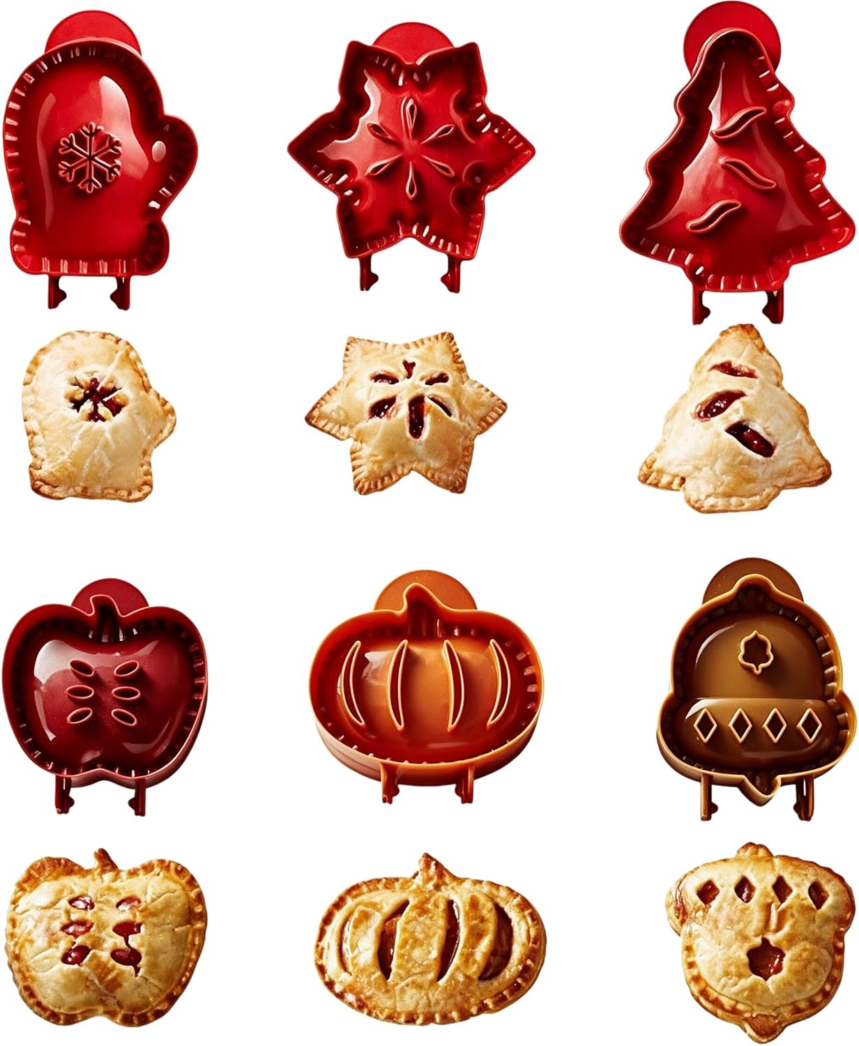 Holiday Mini Hand Pie Molds Set, Food-Grade ABS Non-Stick Maker (A+B-6Pcs)