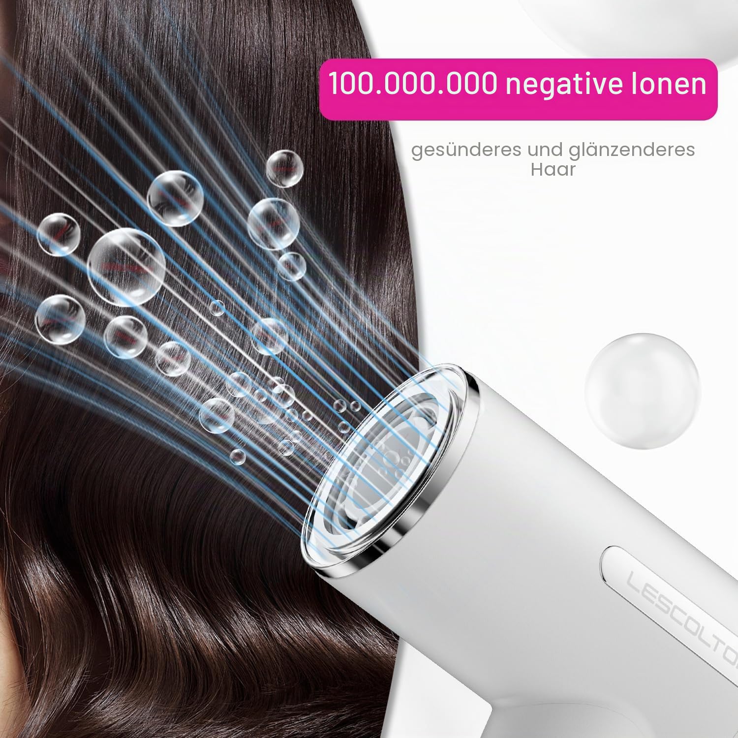 LESCOLTON Ionen Föhn, Haartrockner 110.000 U/min, Ionen Föhn LED-Display, Negativ-Ionen-Technologie, leistungsstark, Temperatur- und Luftgeschwindigkeitsregelung (weiß)