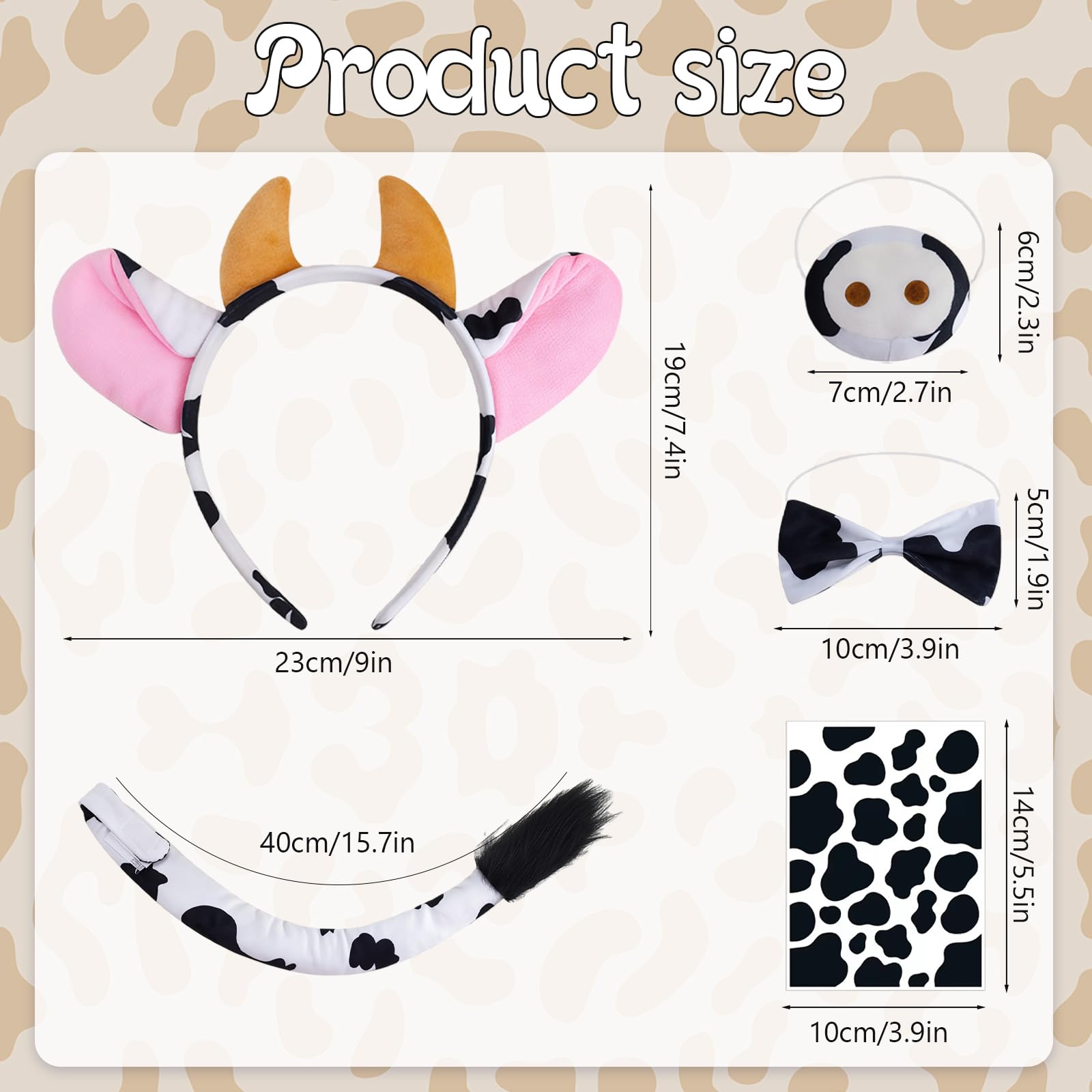 AYNKH 5PCS Cow Costume,Cow Ear Headband,Tail, Nose - Image 2