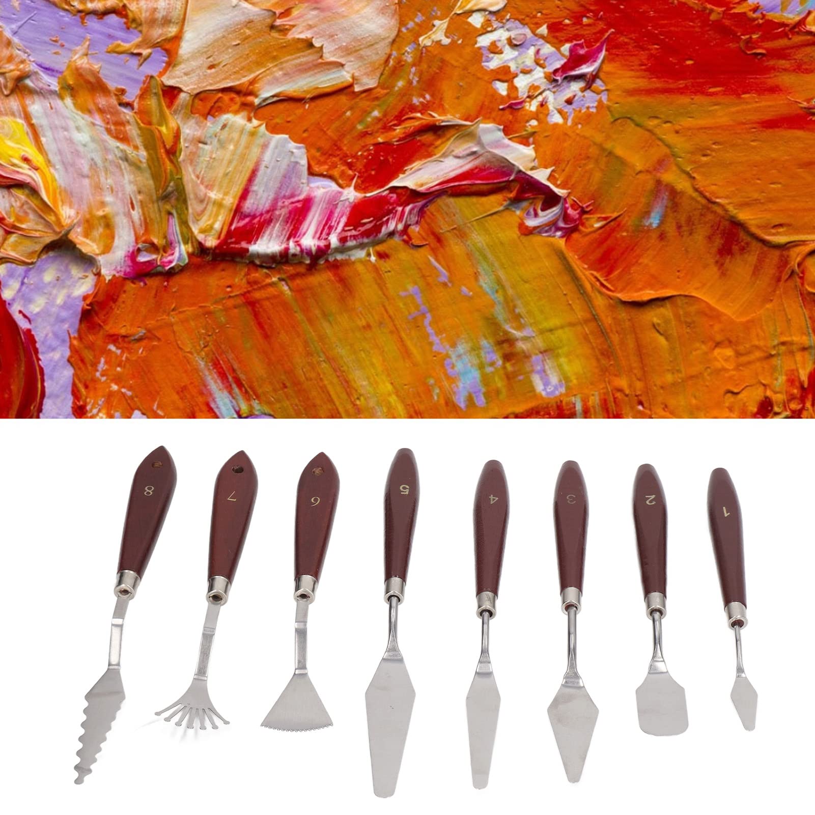 Versatile Stainless Steel Painting Mixing Scraper and Artist Spatula Palette Knife, 8 Pcs Painting Knife Set, Mixing Scraper for Art Paint, for Oil, Canvas, Acrylic Painting Lightwish