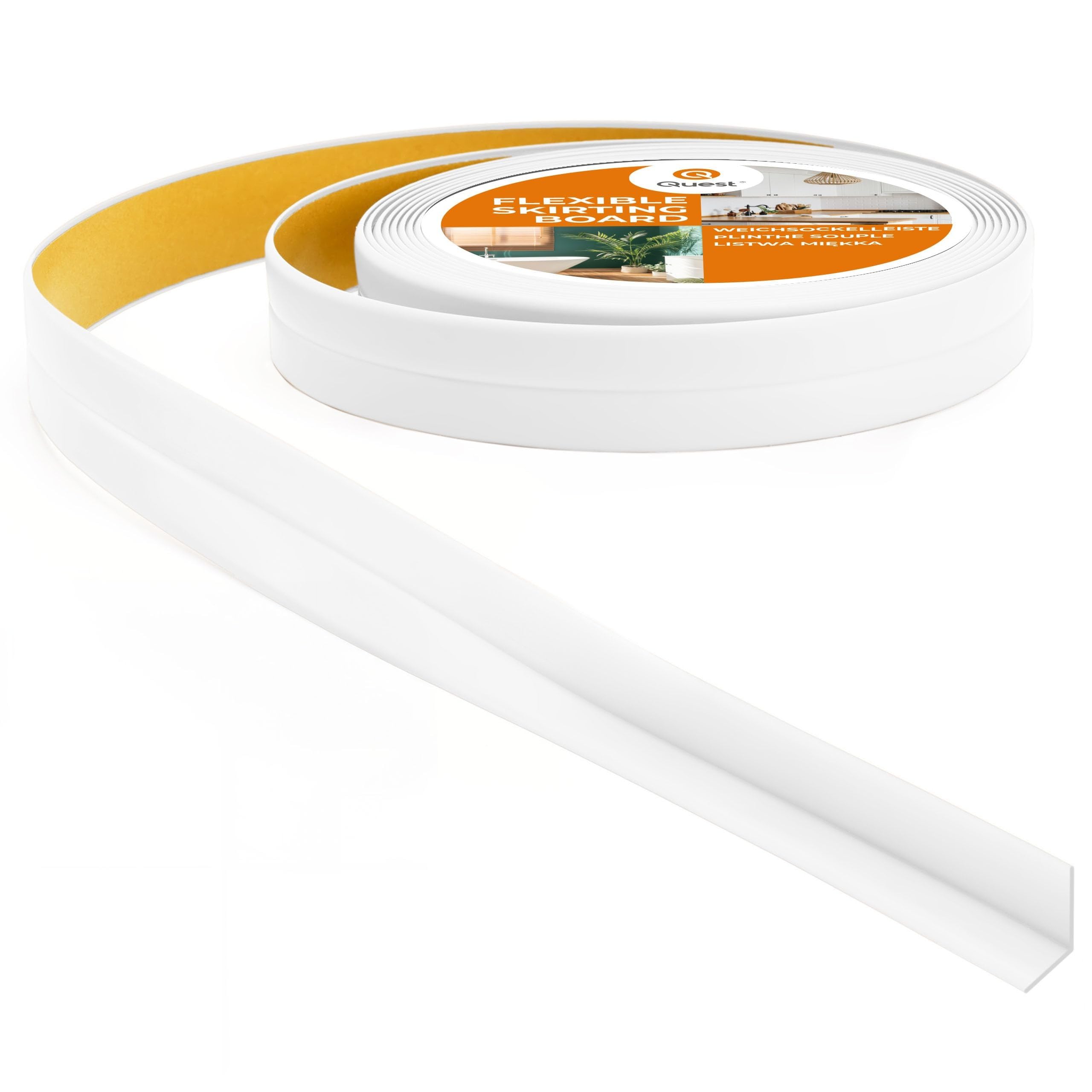 Quest Listwa wykończeniowa na taśmie piankowej PVC 10x10 mm – biały, 5 m | Miękka taśma dekoracyjna elastyczna, maskowanie szczelin i łączeń, do domu i biura, odporna na UV i wilgoć