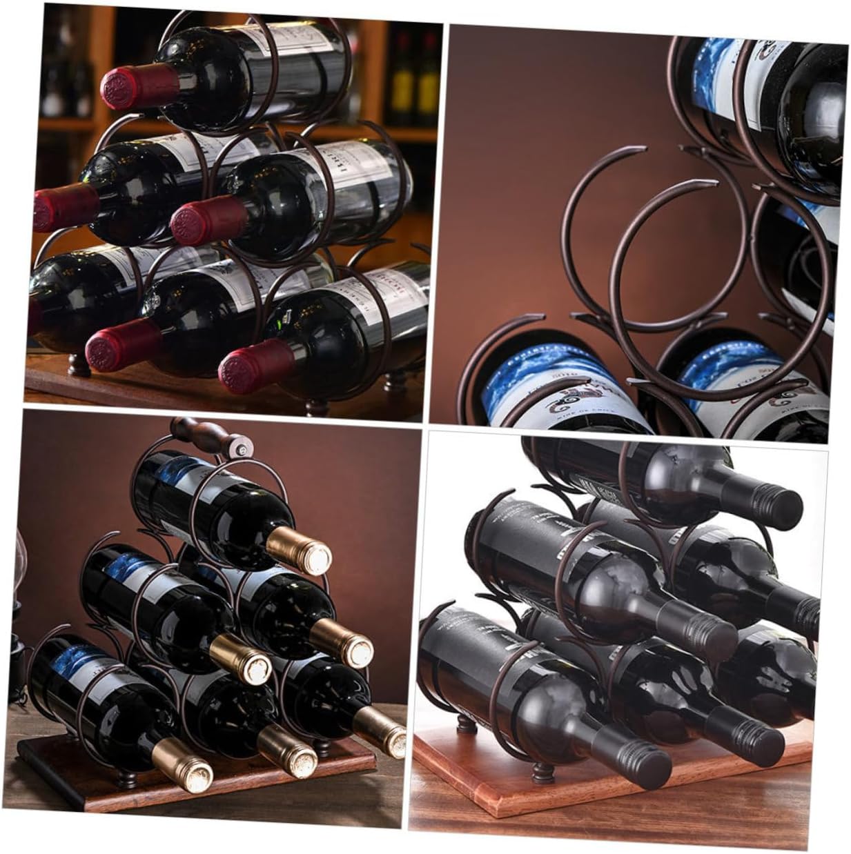 Creative European Style Iron Red Wine Rack for 6 Bottles Sturdy Wine Storage Display Stand for Home Bar and Kitchen Decor