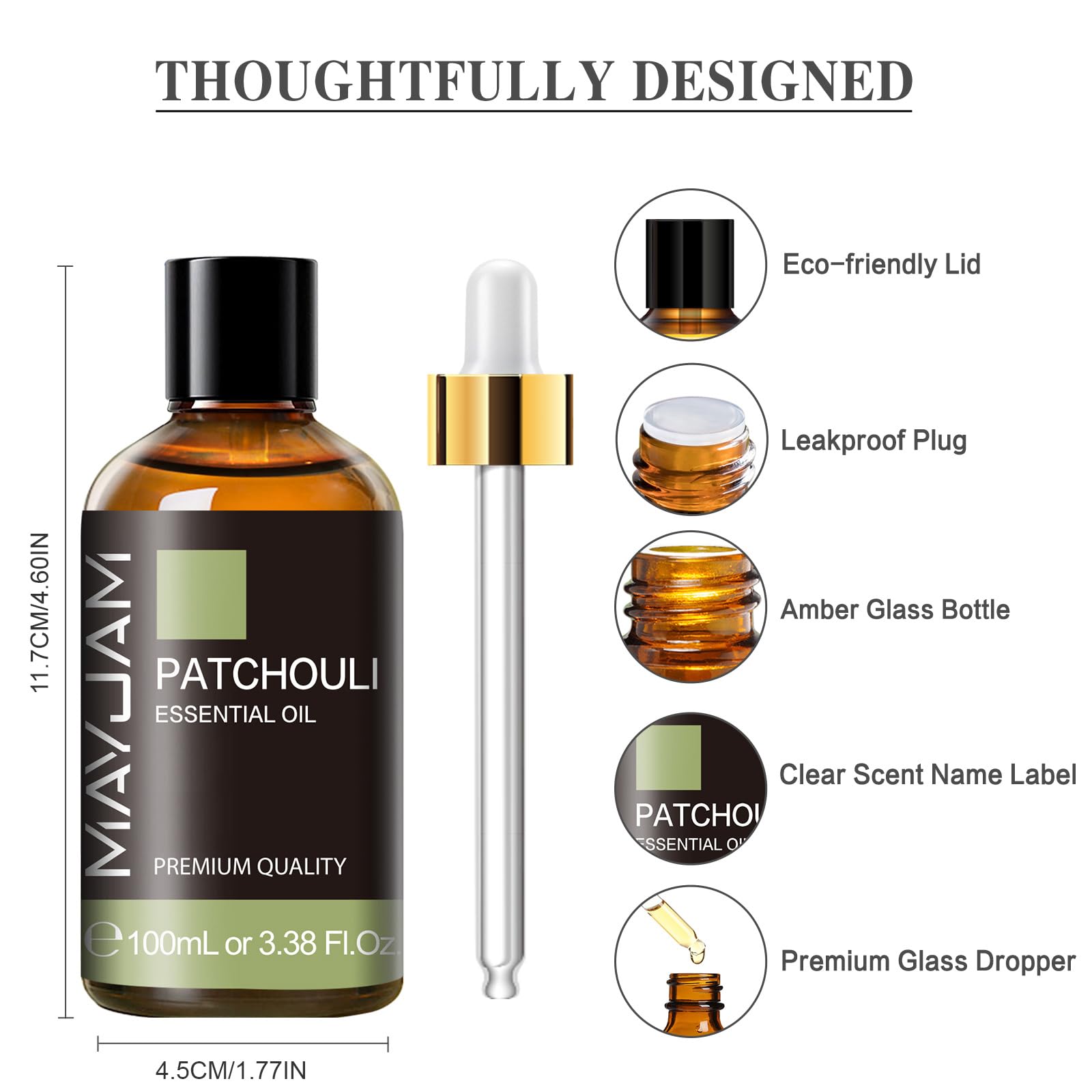 MAYJAM Olio Essenziale Di Patchouli 100ml, Olio Di Patchouli Per Diffusori, Umidificatori, Fai Da Te, Casa, Guardaroba