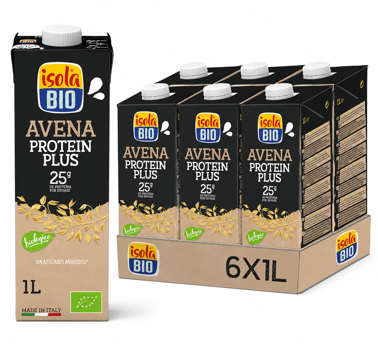 ISOLA BIO - Pack de 6 Unidades de 1 L de Bebida Ecológica Vegetal de Avena con Proteína - Alto Contenido en Proteínas Vegetales - Apto para Veganos