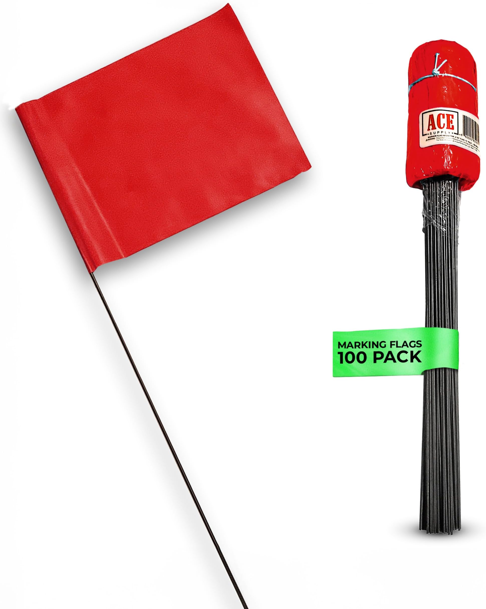 Marking Flags - 4 x 5-Inch on 15-Inch Steel Wire - Fluorescent Red, 100 Pack - for Irrigation, Sprinkler, Lawn, Yard, Garden, Dog Training, Invisible Fence