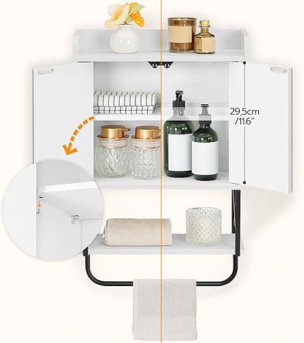 Miniatura 8 de Gabinete de pared para medicina con espejo, gabinete de almacenamiento de baño con espacio oculto y barra de toalla, puertas dobles espejadas,