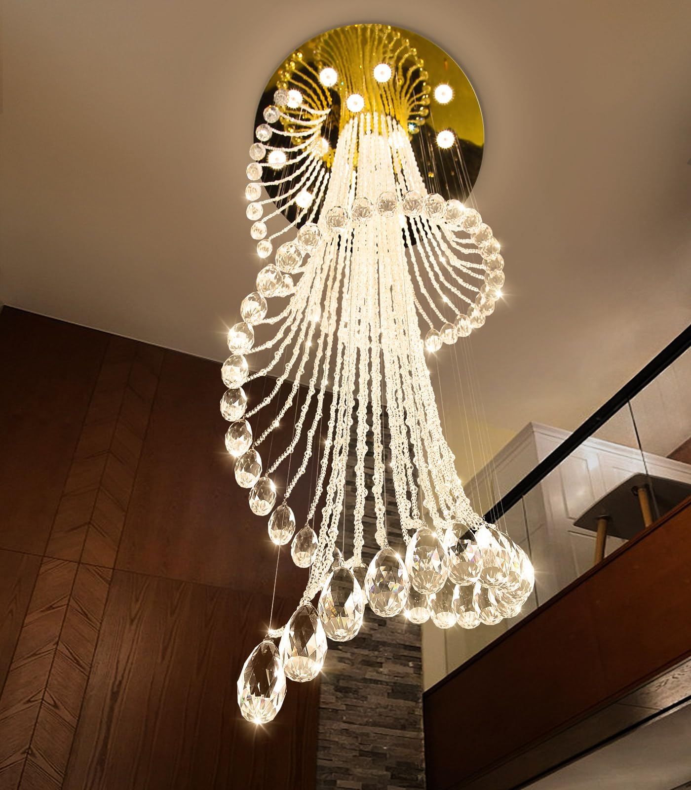 D32'' x H100'' Modern Crystal Chandelier for Foyer Glam Chandelier