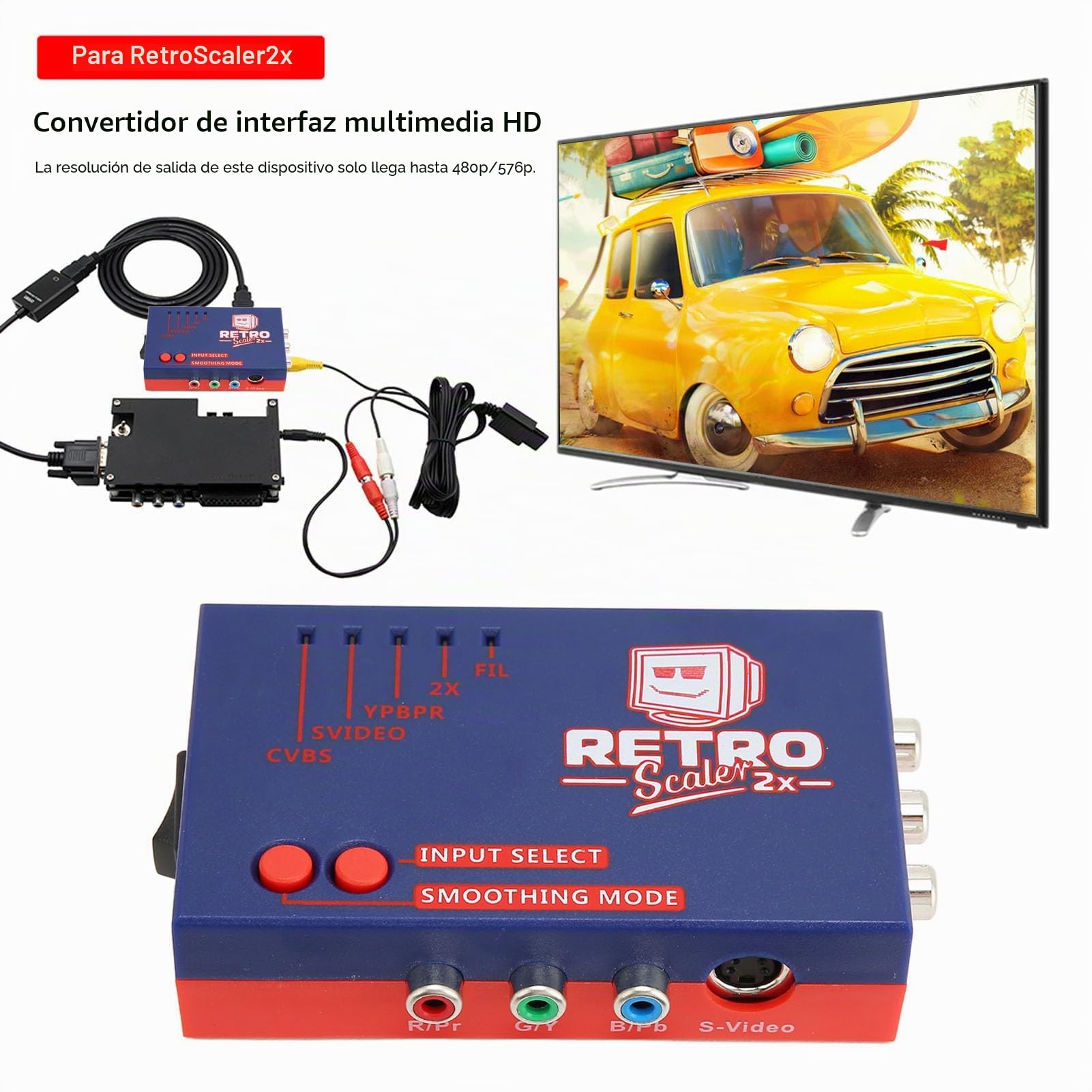 Srliya Convertidor Retroscaler2x AV a HDMI, Adaptador de Juego Retro 480p a TV, Duplicador de Señal, Excelente Rendimiento de Sonido