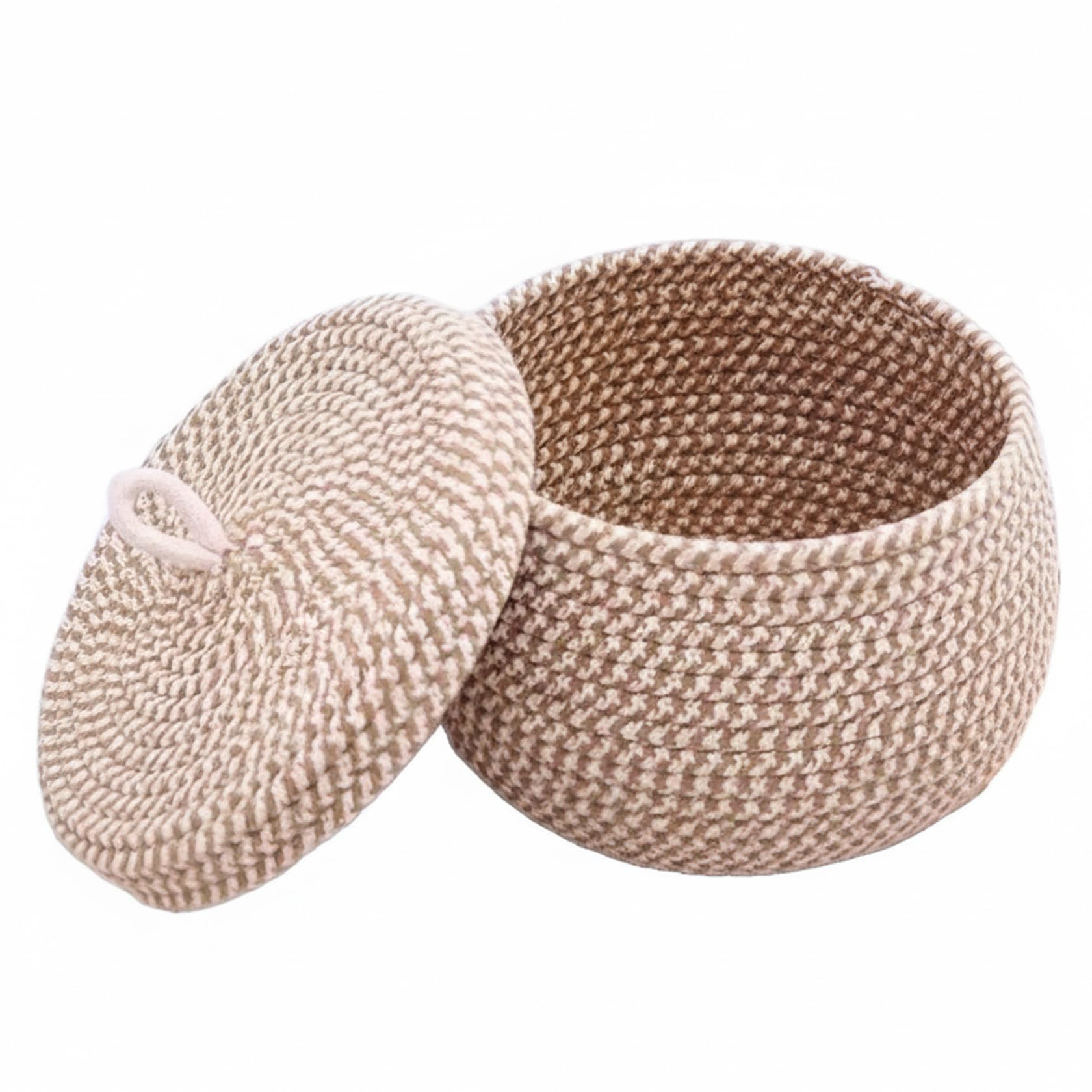 Panier de rangement rond en coton kaki avec couvercle pour cles