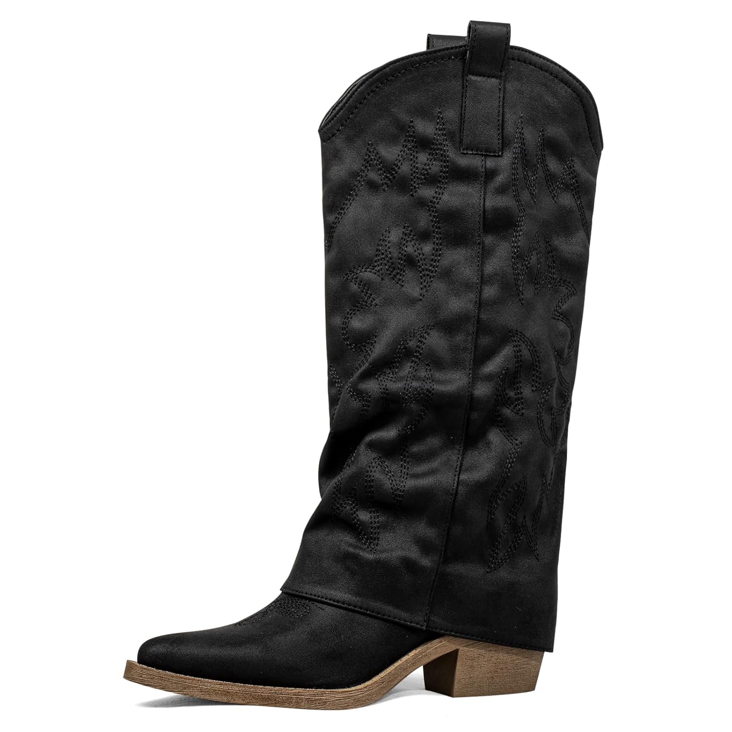 SheSole Shark Boots for Women Fold Over Cowgirl Boots with Western Embroidery Knee High Comfortable Pull On Block