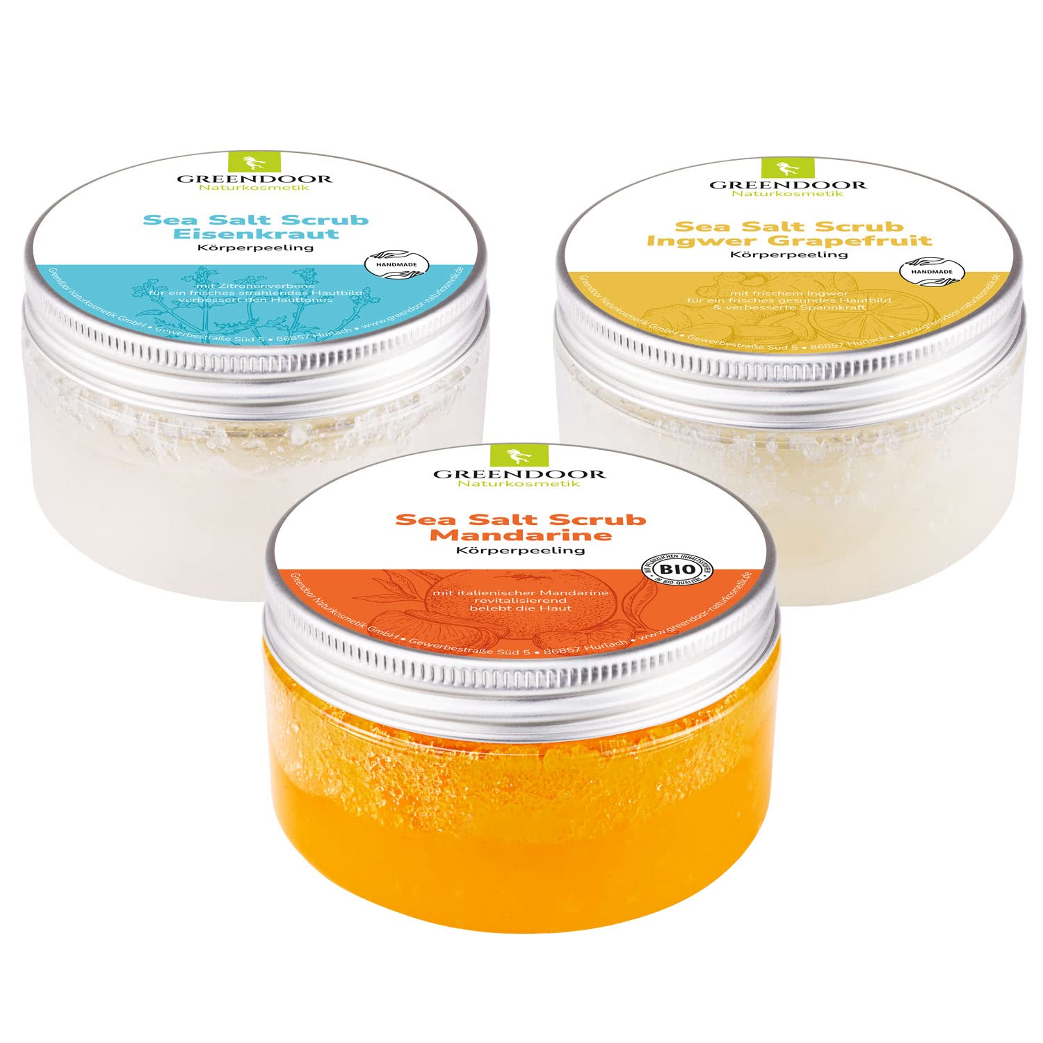 GREENDOOR Körperpeeling Salz SPARSET FRESH 840g, 3 frische Meersalz Peeling Körper, scrubs vegan, natürlich ohne Mikroplastik, Duschpeeling Naturkosmetik ohne Konservierungsmittel, Natur Geschenke