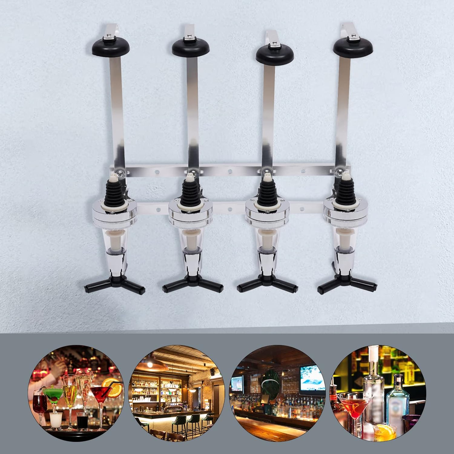 Wall Mounted Liquor Dispenser,4-Bottle Drinks Bar Butler Measure Bracket Al-cohol Upside Down Al-cohol Station for Holidays,Parties Bars,Home Bars