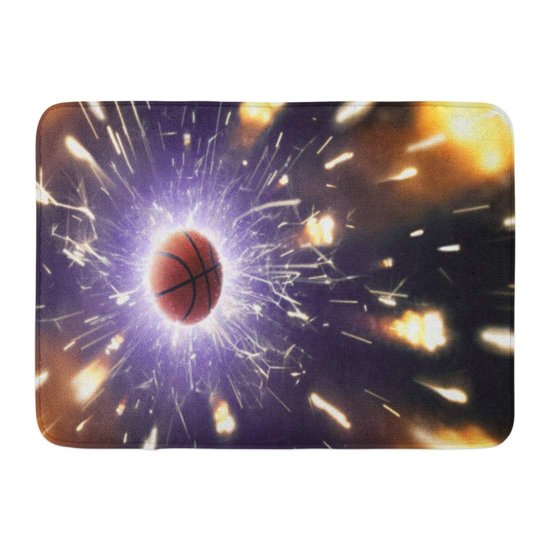 HZLM Doormats Bath Rugs Outdoor/Indoor Door Mat Purple Abstract Basketball Ball Fiery Sparks in Action Blue Basketballbackground Bathroom Decor Rug Bath Mat