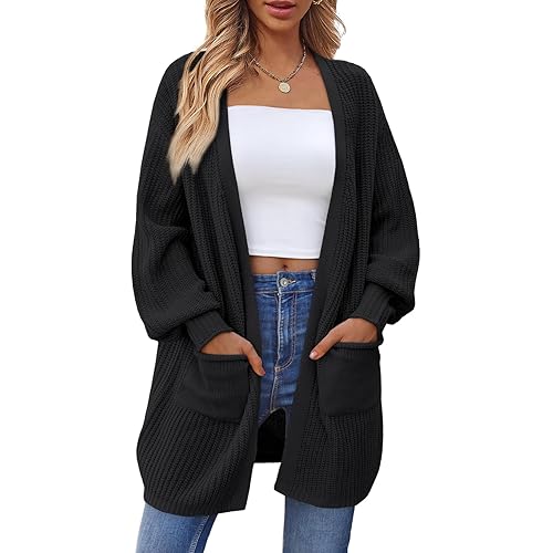 LILLUSORY Long Oversized Cardigans Sweaters for Women Open Front Long Sleeve Knit Chunky Fall Sweaters with Pockets 2024
