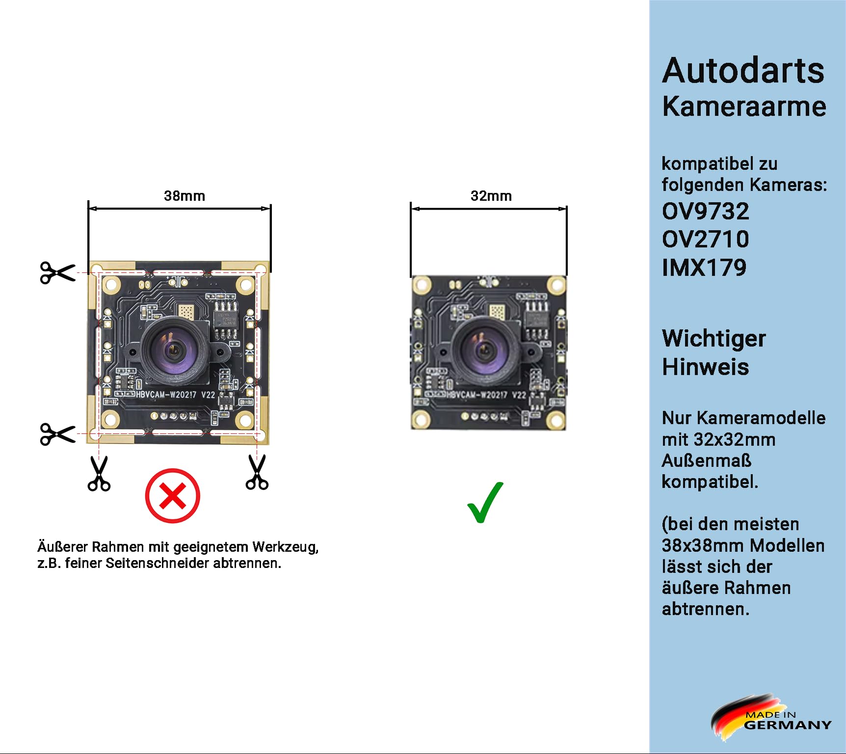 Autodarts Kamerahalter Dartring Beleuchtung Kamerarm kompatibel mit OV9732 OV2710 32x32mm Auto Darts Kameras Zählsystem mit LED für Winmau Steeldart