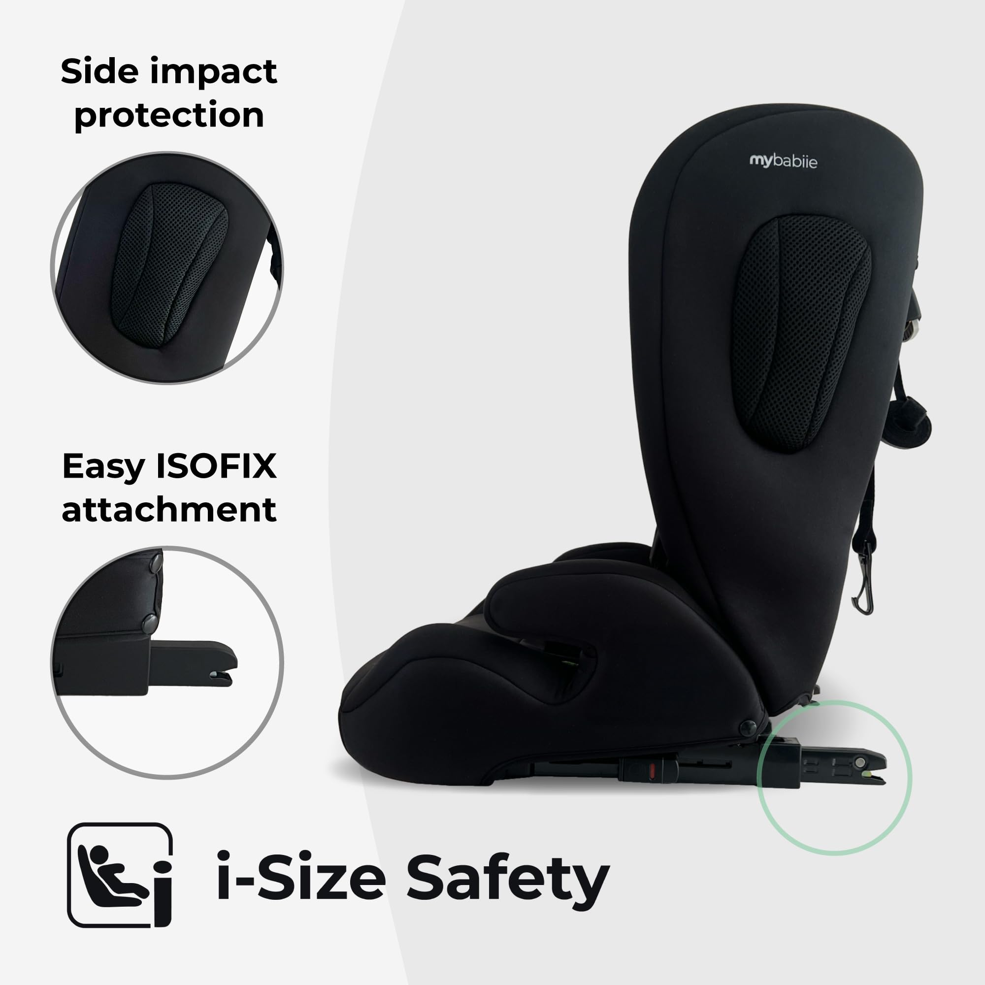 My Babiie MBCS75 Toddler to Booster R129 Child Car Seat - ISOFIX with Top Tether, Harness, 76-150cm (Approx. 9-36kg, 15 Months - 12 Years), i-Size, Group 1/2/3, Adjustable, Forward Facing - Black — view 5