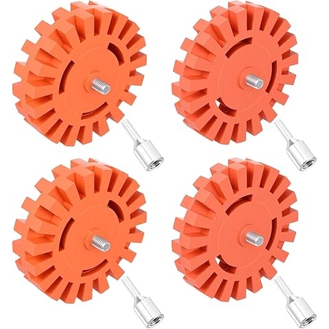 4PCS Decal Remover Eraser Wheel Tool Kit, 4inch Rubber Power Drill Attachment with Adapter for Removes Car Adhesive Car Adhesive, Pinstripe, Sticker, Vinyl Removal Tool Set with Drill Adapter