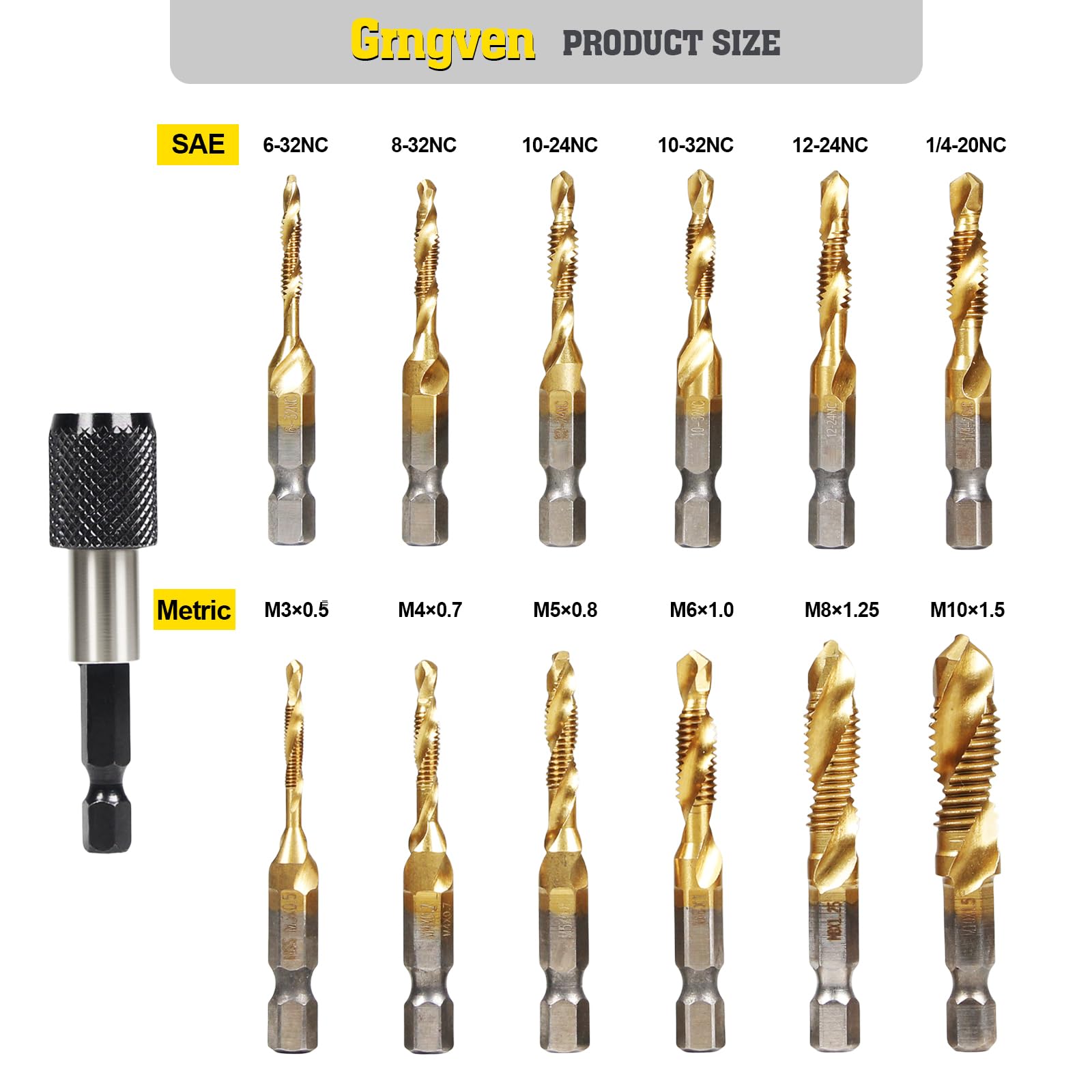Titanium Drill Tap Set - 13PCS SAE & Metric -2